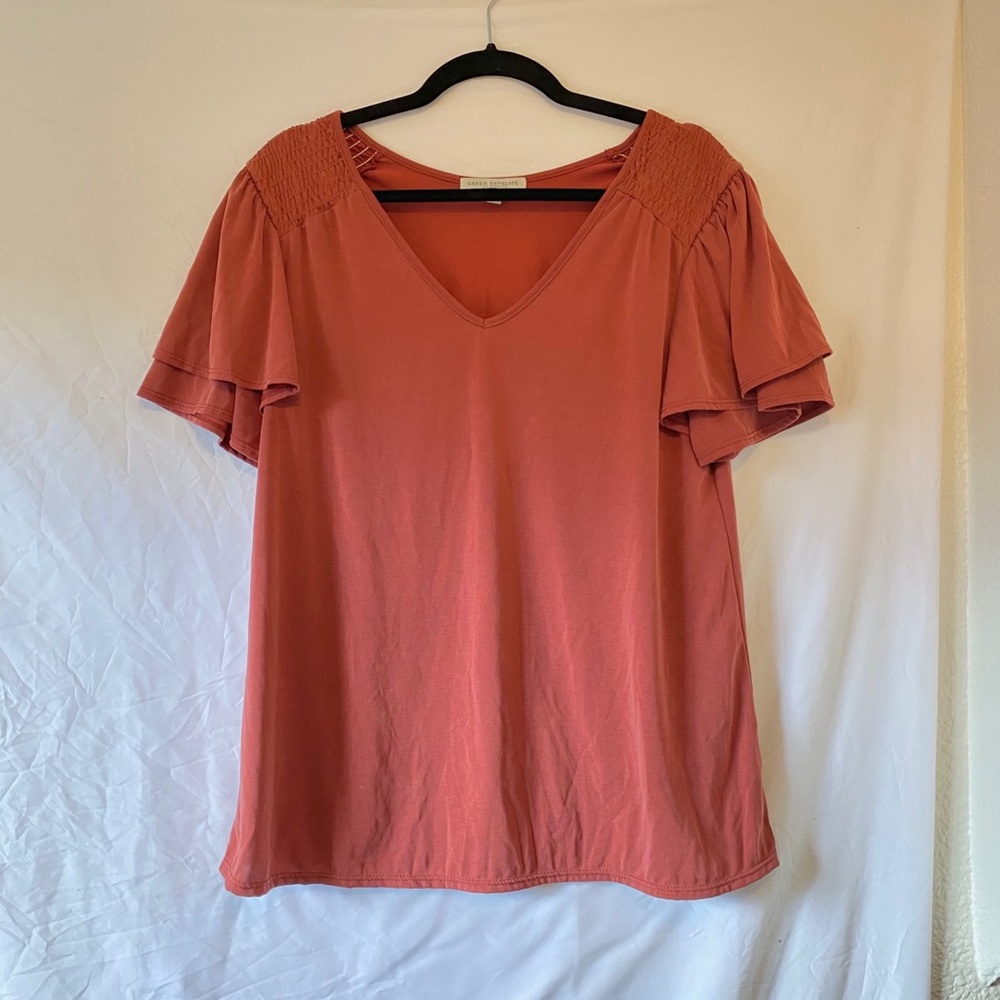 Green Envelope Ruffle Sleeve Top
